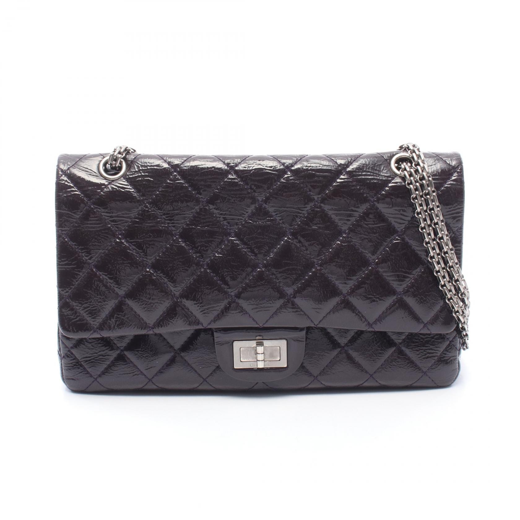 シャネル CHANEL 2.55 マトラッセ マキシ Wフラップ ショルダーバッグ バッグ パテントレザー レディース パープル系 【中古】
