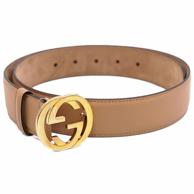 【SALE】GUCCI グッチ レザーベルト サイズ 85・34 メンズ レディース ユニセックス シグネチャー ロゴ インターロッキング GG ゴールドバックル 革小物 ピンクベージュ 桃色 イタリア製 370543