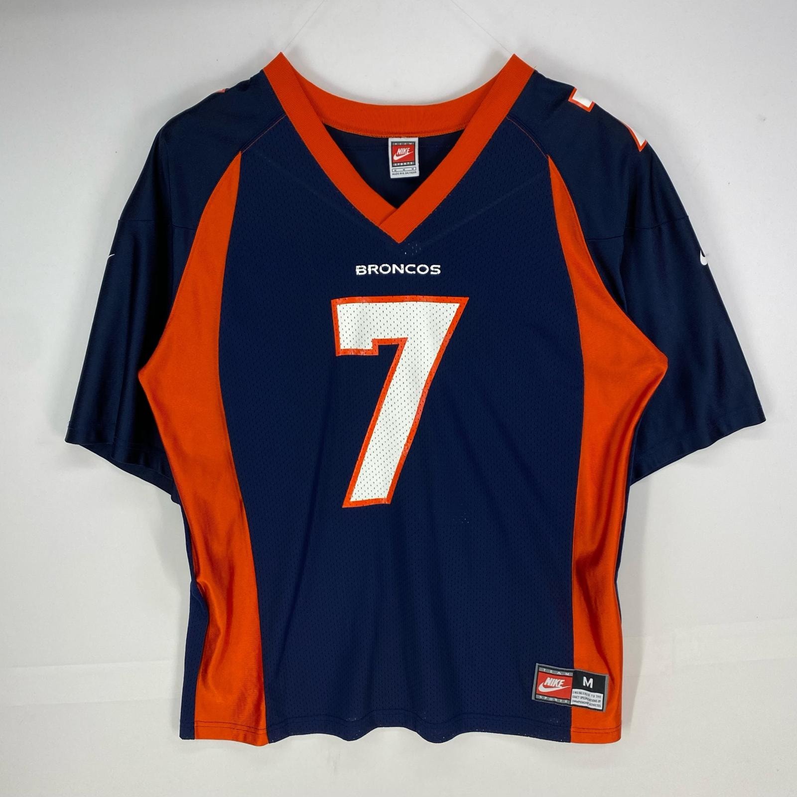古着 ナイキ NIKE 半袖シャツ ゲームシャツ BRONCOS Vネック メッシュ ショートスリーブ M  ネイビー系 メンズ