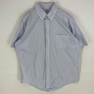 古着 ブルックスブラザーズ Brooks Brothers USA製 半袖シャツ ボタンダウン 胸ポケット L ブルー系 チェック メンズ