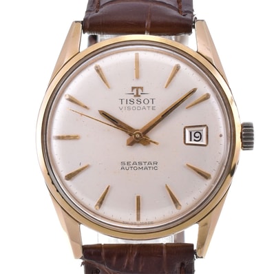 値下 ティソ TISSOT ヴィンテージ シースター デイト GP/レザー 自動巻き メンズ P#143255