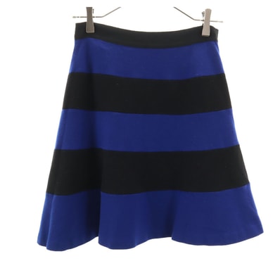 LANVIN en Bleu ランバンオンブルー 日本製 ウール ボーダー ミニスカート 38 ネイビー系 サイドジップ