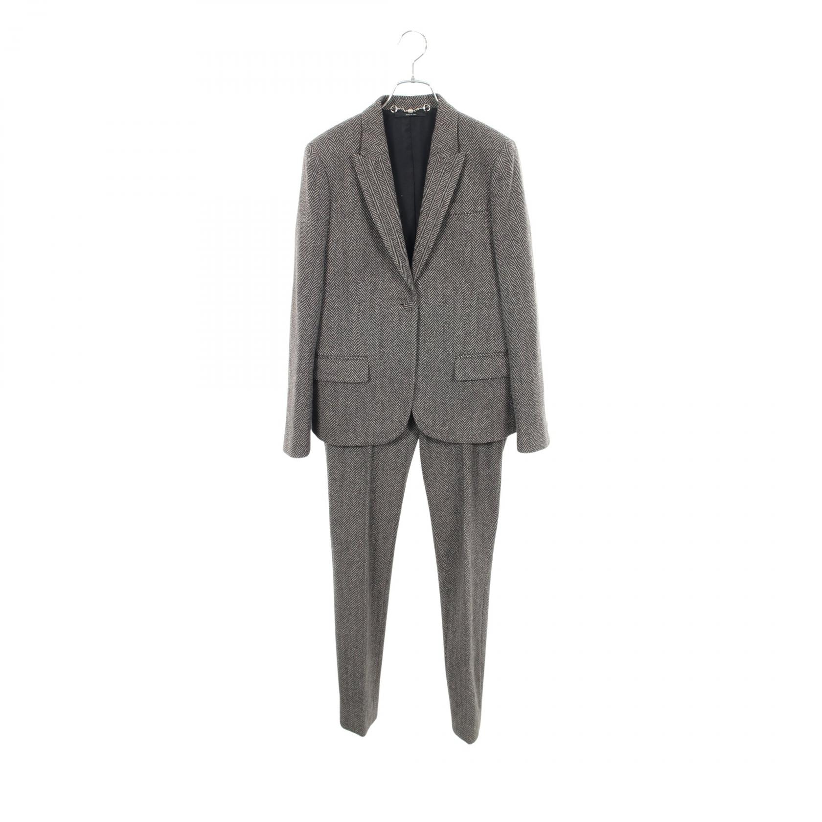 グッチ GUCCI 1B ヘリンボーンジャケット パンツ スーツ 衣料品 ウール レディース ブラウン系 / グレー系 362716/370771 【中古】