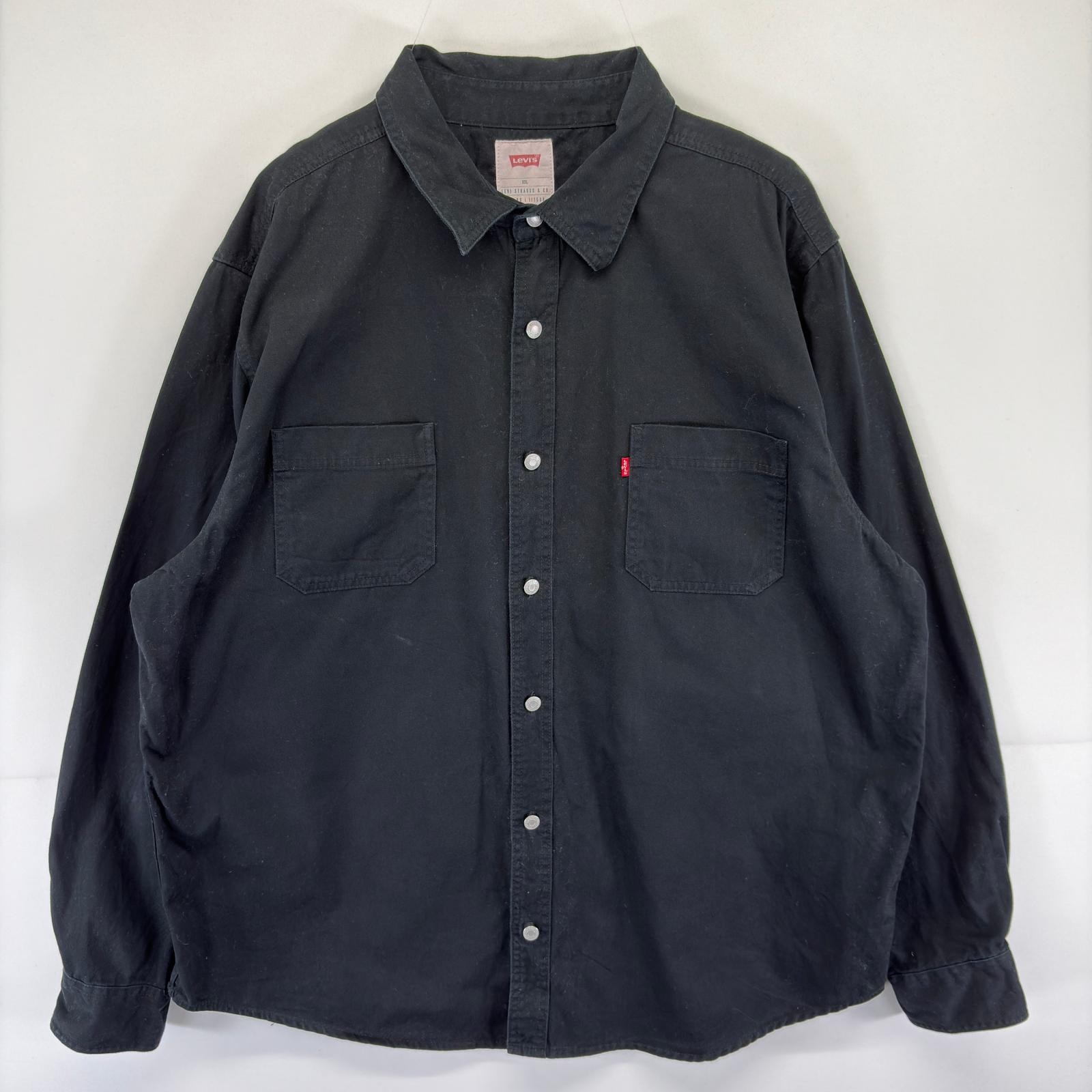 古着 リーバイス Levi's 長袖シャツ 胸ポケット メタルボタン 大きいサイズ 2XL  ブラック系 メンズ