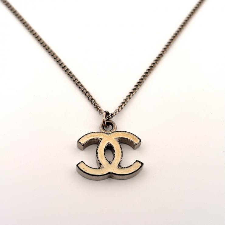 シャネル CHANEL ネックレス ココマーク 07V メタル シルバー オフホワイト CC リバーシブル【鑑定済み】正規品
