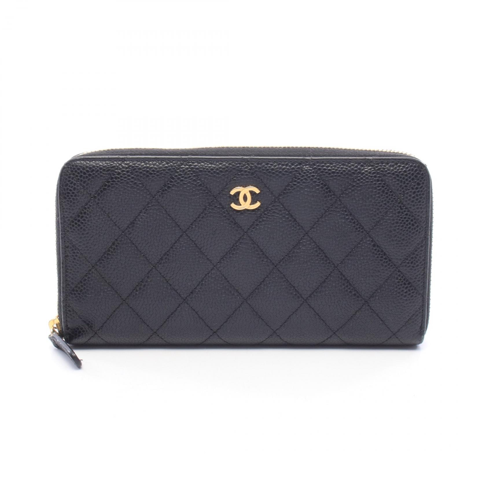 シャネル CHANEL マトラッセ ラウンド長財布 財布 キャビアスキン(グレインドカーフ) レディース ブラック系 【中古】