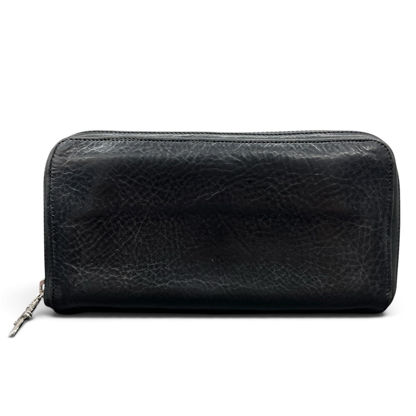 CHROME HEARTS クロムハーツ REC F ZIP PLANE ラウンドジップウォレット ダガー ブラック ヘビーレザー 長財布 ロングウォレット ブラック クロム Bランク 中古 鑑定済 クロム財布
