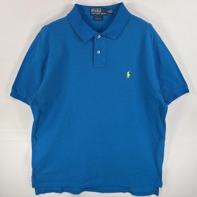古着 90's/90年代 ポロバイラルフローレン Polo by Ralph Lauren ポロシャツ ワンポイント ロゴ 刺繍 2ボタン 大きいサイズ XL 水色系 無地 メンズ