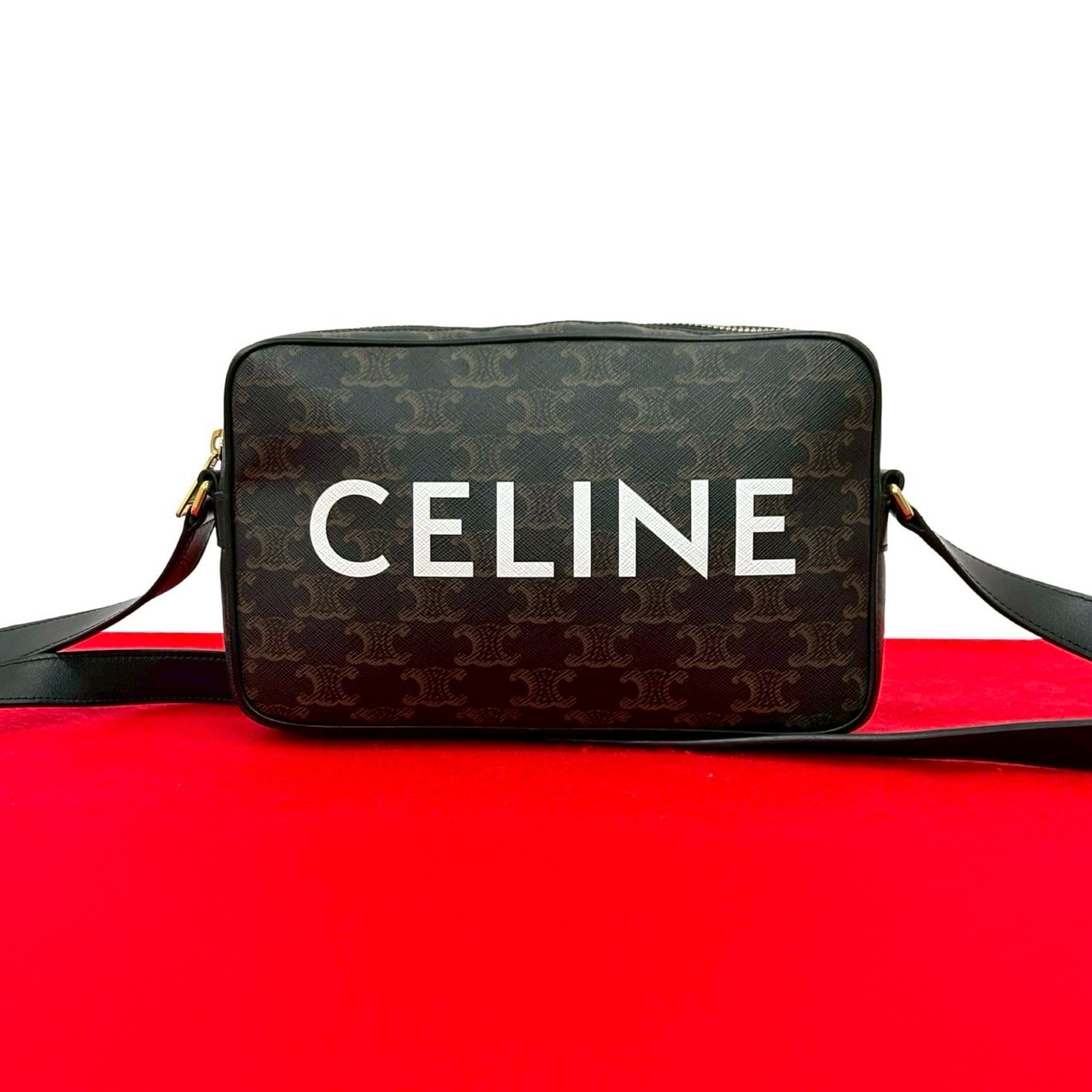CELINE セリーヌ トリオンフ ミディアム メッセンジャー レザー PVC ショルダーバッグ ブラウン
 18203