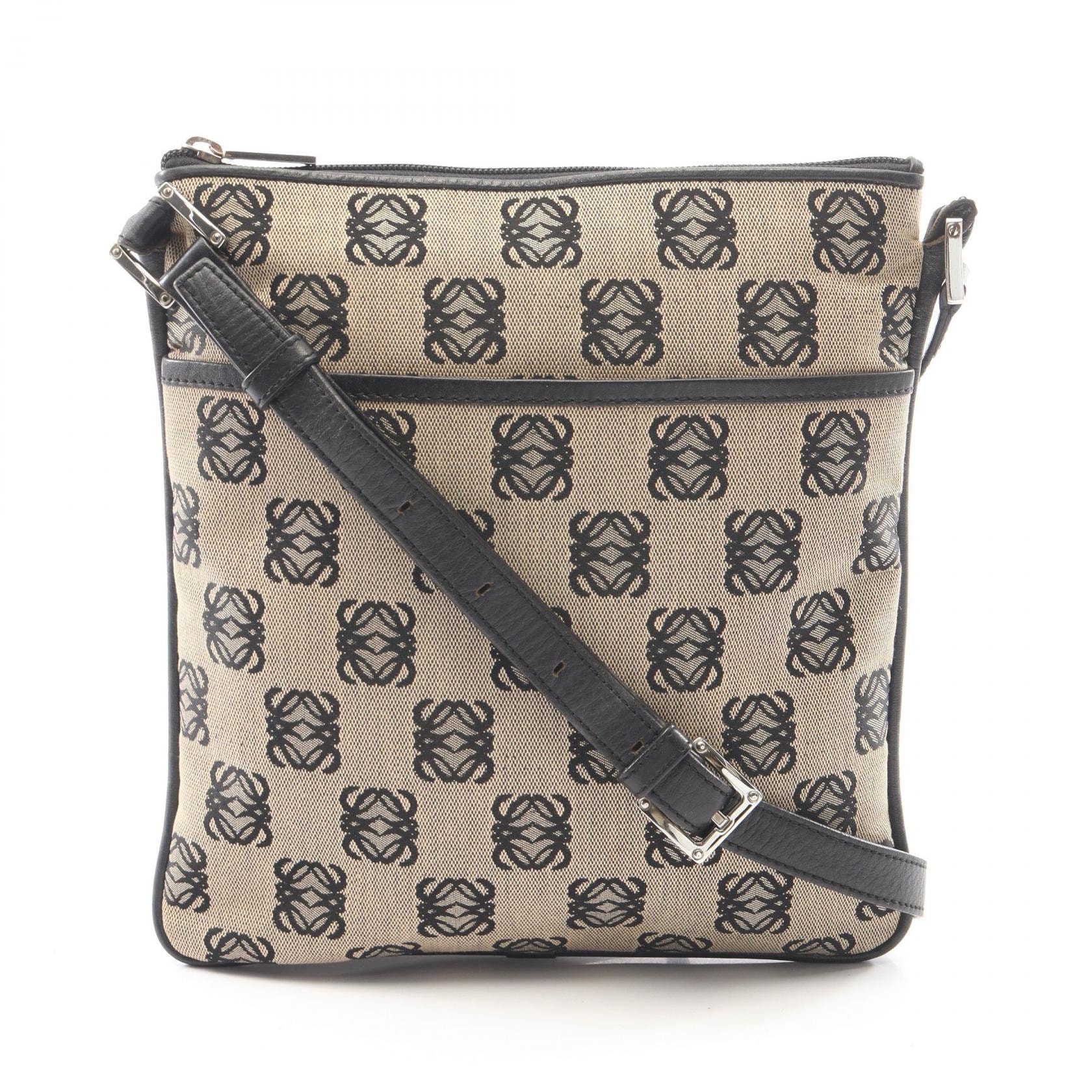 ロエベ LOEWE アナグラム ショルダーバッグ バッグ キャンバス レザー レディース ベージュ系 / ブラック系 【中古】