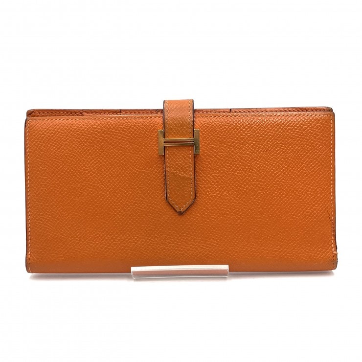 HERMES(エルメス)ベアン スフレ ヴィンテージ 二つ折り長財布 ロングウォレット エプソン オレンジ ゴールド金具 K刻印【中古】