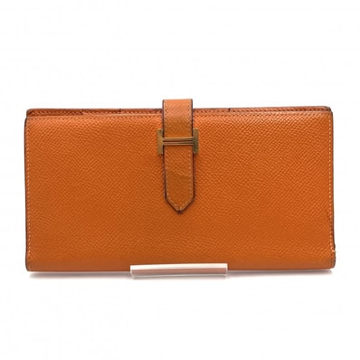 HERMES(エルメス)ベアン スフレ ヴィンテージ 二つ折り長財布 ロングウォレット エプソン オレンジ ゴールド金具 K刻印【中古】