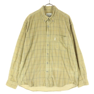 CONVERSE コンバース チェック柄 長袖 コーデュロイ ボタンダウン コットンシャツ L ベージュ