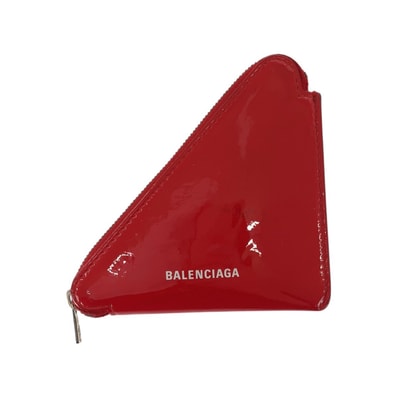 BALENCIAGA バレンシアガ トライアングル レッド ホワイト シルバー金具 パテントレザー コインケース コインパース 506522 【中古】