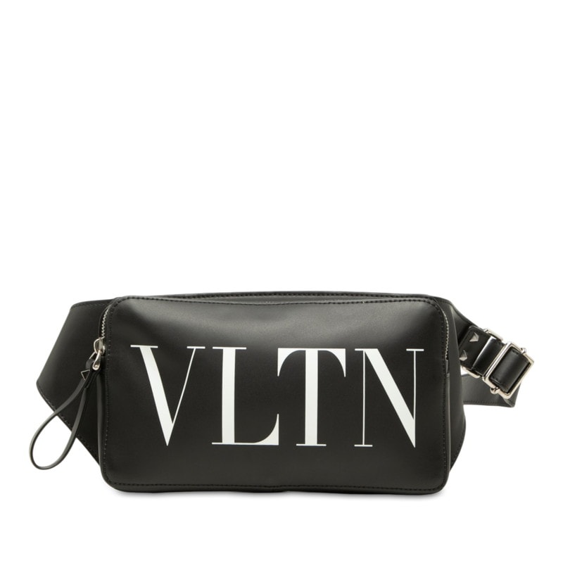 ヴァレンティノ ロックスタッズ VLTNロゴ ウエストバッグ ボディバッグ ブラック レザー レディース VALENTINO 中古