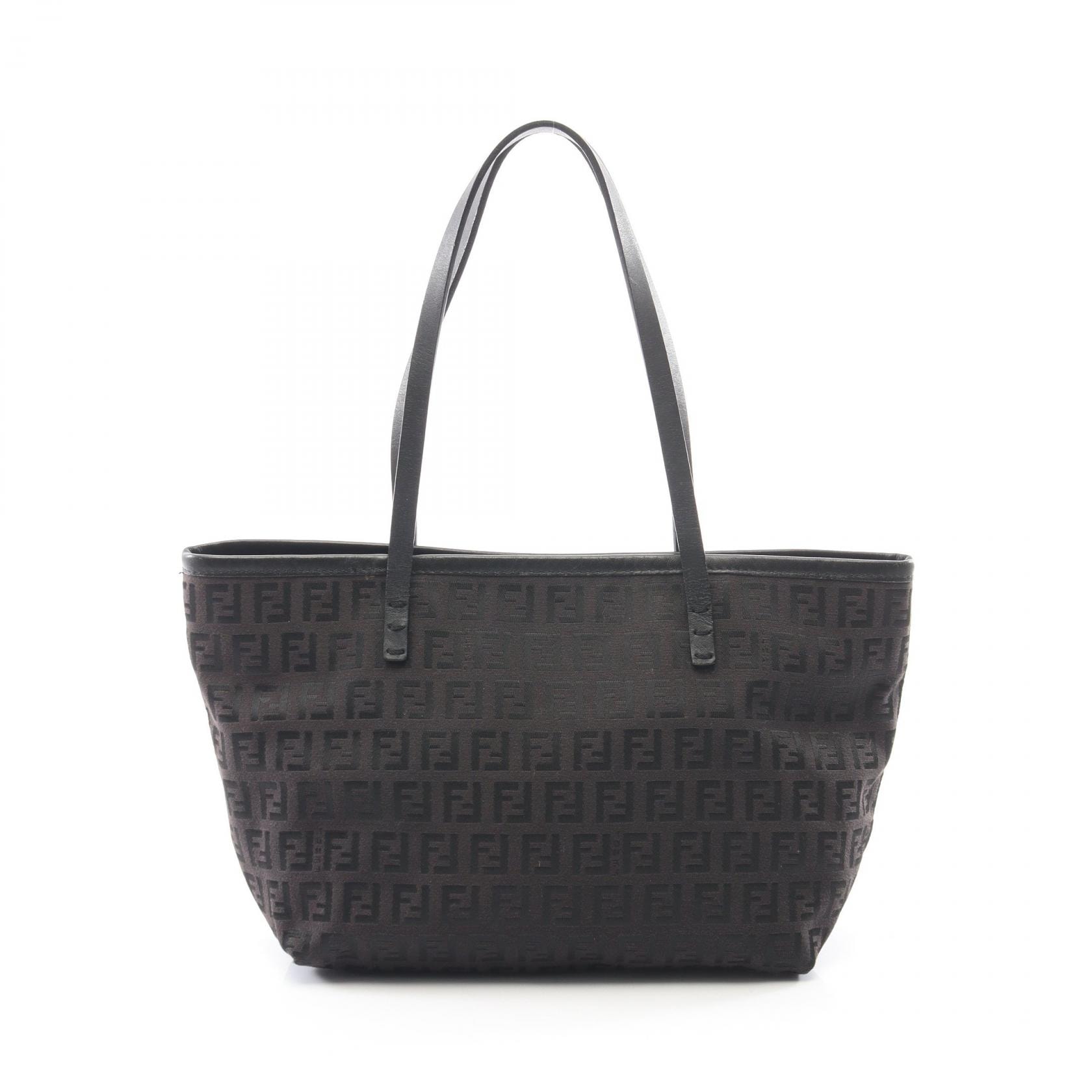 フェンディ FENDI ズッキーノ トートバッグ バッグ キャンバス レザー レディース ブラウン系 / ブラック系 8BH075 【中古】