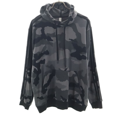 adidas アディダス 総柄 長袖 スウェットパーカー XL グレー プルオーバー