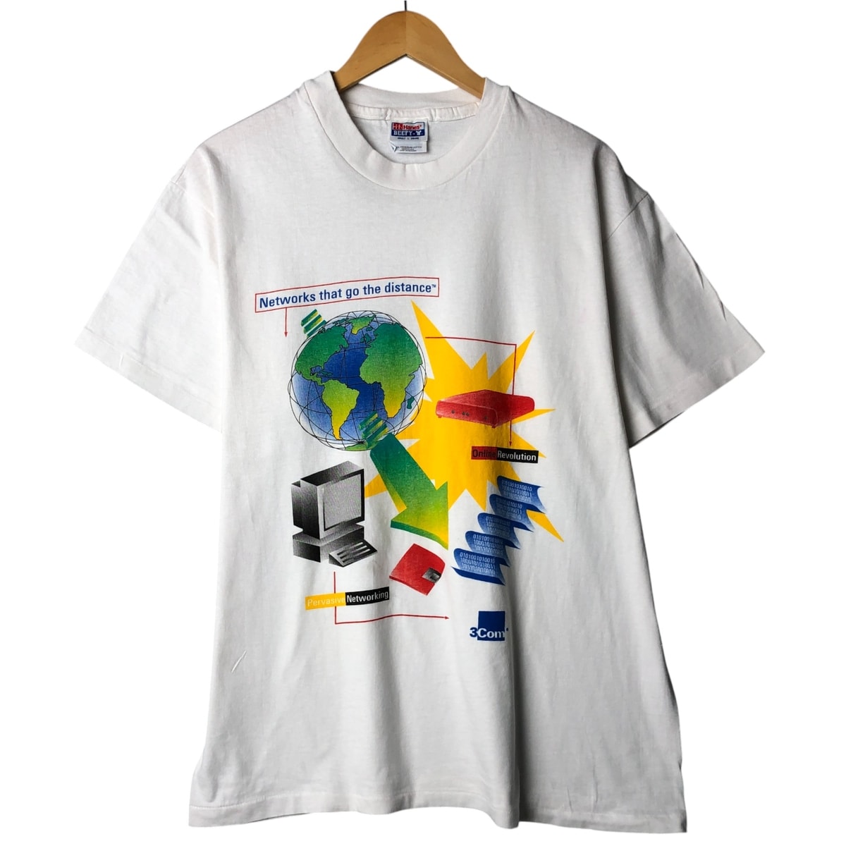 古着 90年代 ヘインズ Hanes 3COM スリーコム アドバタイジングTシャツ USA製 メンズL相当 ヴィンテージ/eaa570379