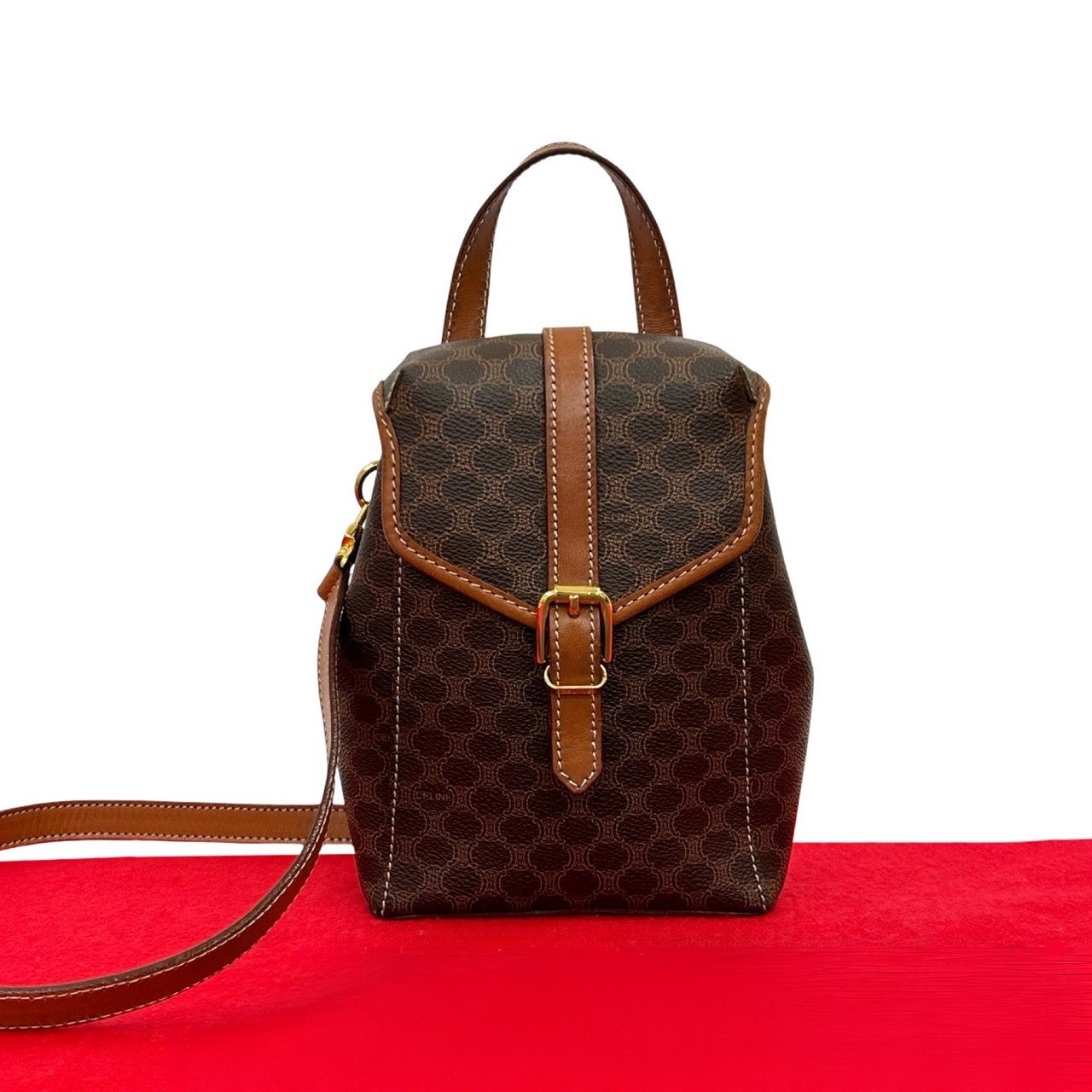 CELINE セリーヌ マカダム ブラゾン トリオンフ 柄 レザー PVC ボディバッグ ブラウン
 18158