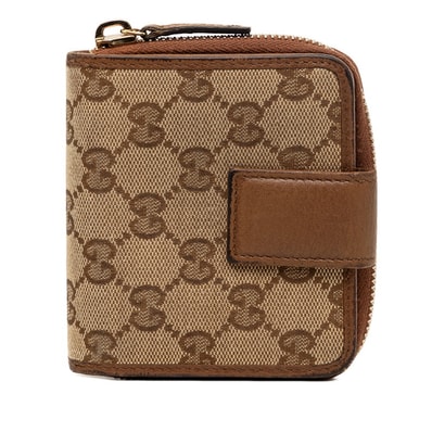 グッチ GGキャンバス 二つ折り財布 346056 ベージュ ブラウン キャンバス レザー レディース GUCCI 【中古】