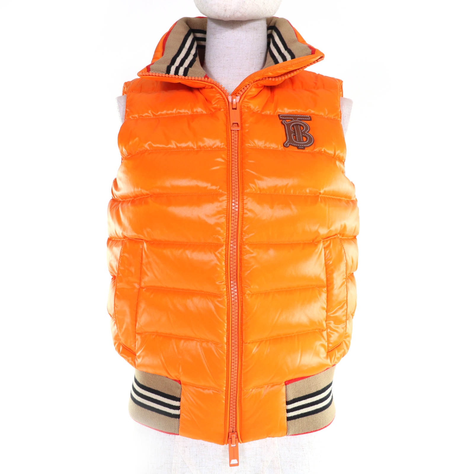 極美品 バーバリー ダウンベスト オレンジ レディース XS 8017289