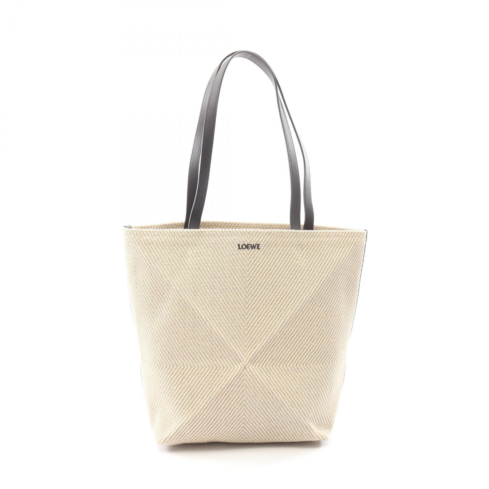 ロエベ LOEWE パズルフォルドトート ミディアム トートバッグ バッグ キャンバス レザー レディース アイボリー系 / ブラウン系 A779G50X34 【中古】