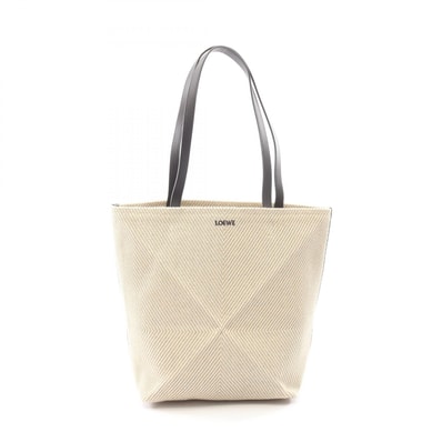 ロエベ LOEWE パズルフォルドトート ミディアム トートバッグ バッグ キャンバス レザー レディース アイボリー系 / ブラウン系 A779G50X34 【中古】
