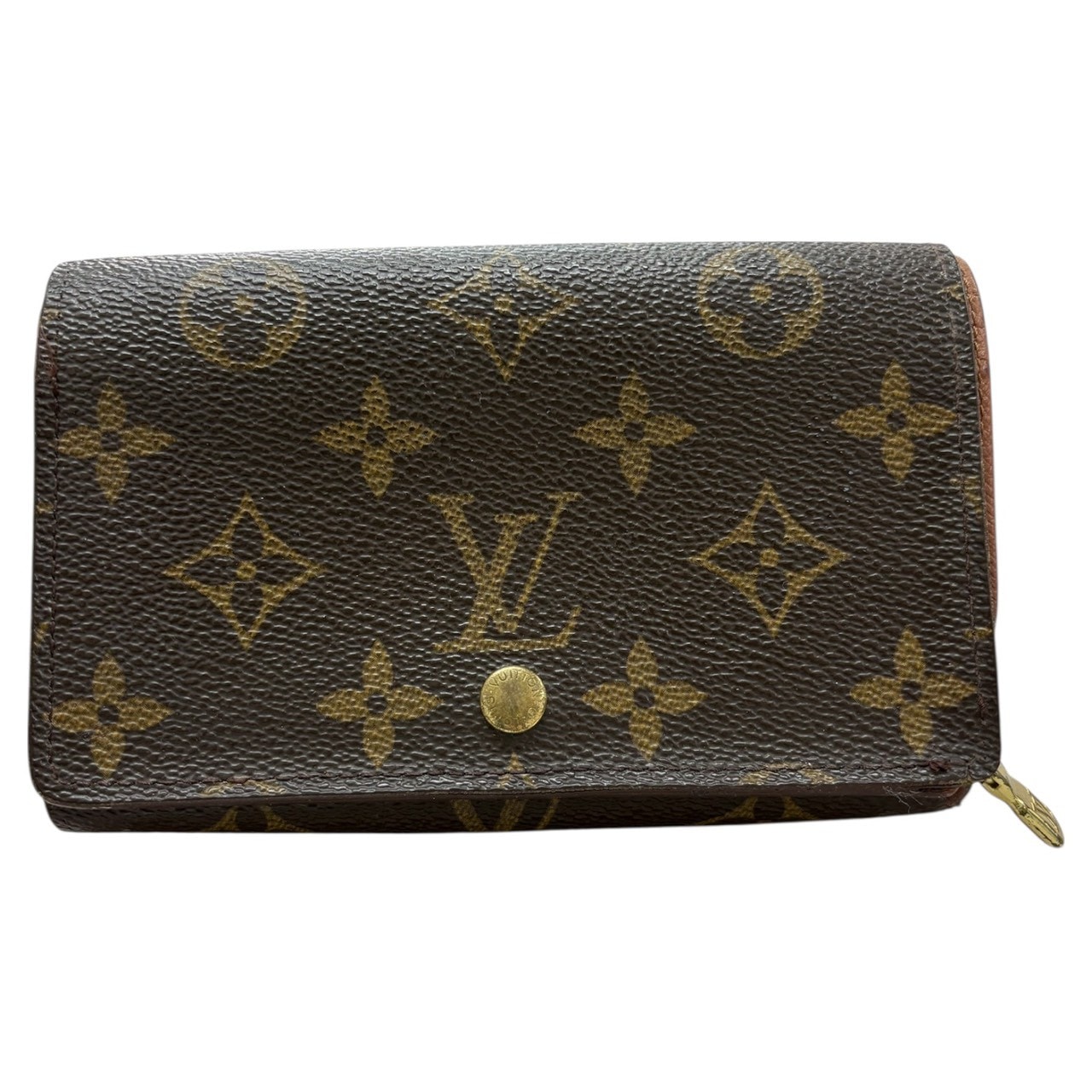 LOUIS VUITTON ルイヴィトン モノグラム ポルト モネ ビエ トレゾール ブラウン ゴールド金具 PVC レザー/ 二つ折り財布 S1-00021 【中古】