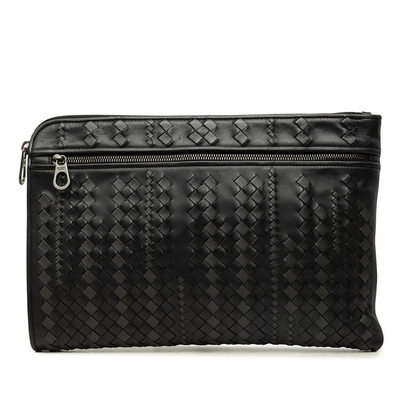ボッテガヴェネタ イントレチャート クラッチバッグ セカンドバッグ ブラック レザー レディース BOTTEGAVENETA 中古