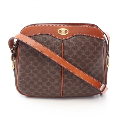 セリーヌ CELINE マカダム ショルダーバッグ バッグ PVCコーティングキャンバス レザー レディース ブラウン系 【中古】