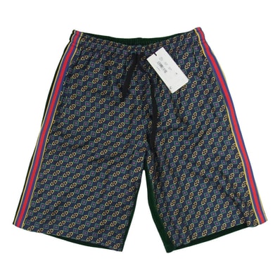 GUCCI グッチ ショートパンツ 572728 VJA4Y BASKET PANT バイマテリアル ベロア ハーフ トラックパンツ ショートパンツ グリーン系 S【極上美品】【中古】