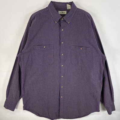 古着 90's/90年代 エルエルビーン L.L.Bean 長袖シャツ ボタンダウンシャツ 胸ポケ カラーシャツ L パープル系 チェック メンズ