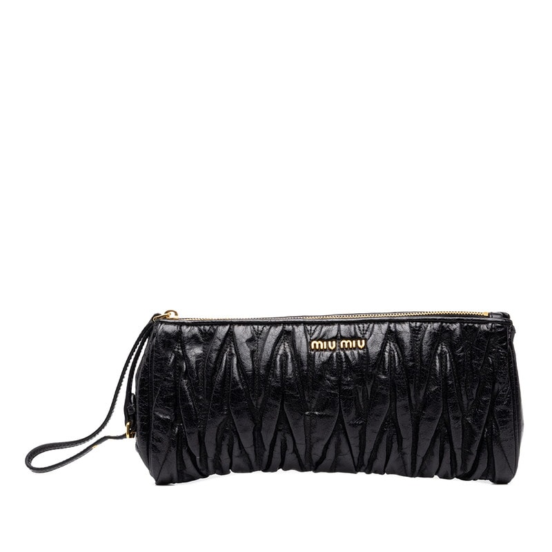 ミュウミュウ マテラッセ クラッチバッグ セカンドバッグ ポーチ ブラック レザー レディース MIUMIU 中古