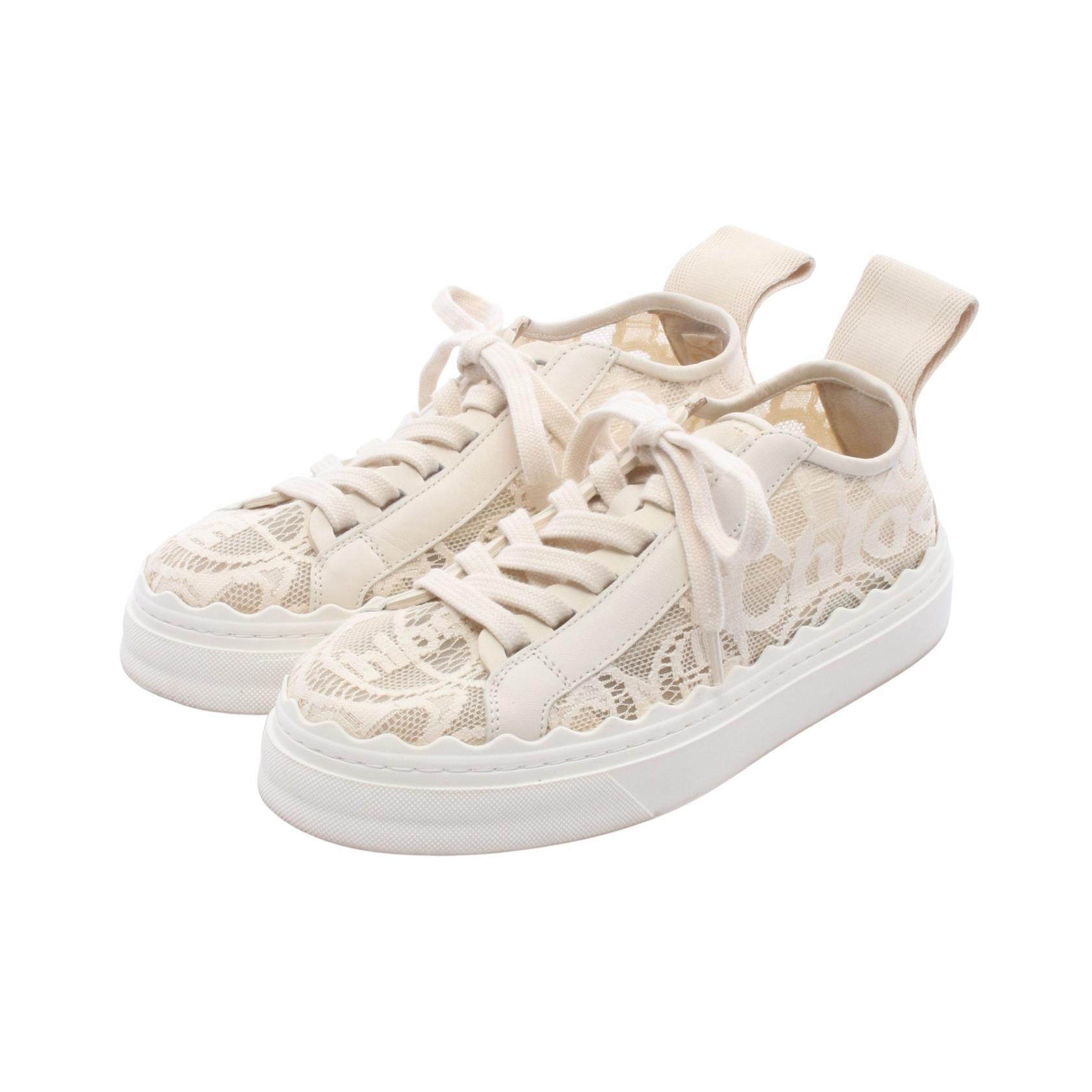 クロエ Chloe Lauren レース スニーカー 靴 レザー ファブリック レディース アイボリー系 【中古】