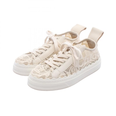 クロエ Chloe Lauren レース スニーカー 靴 レザー ファブリック レディース アイボリー系 【中古】