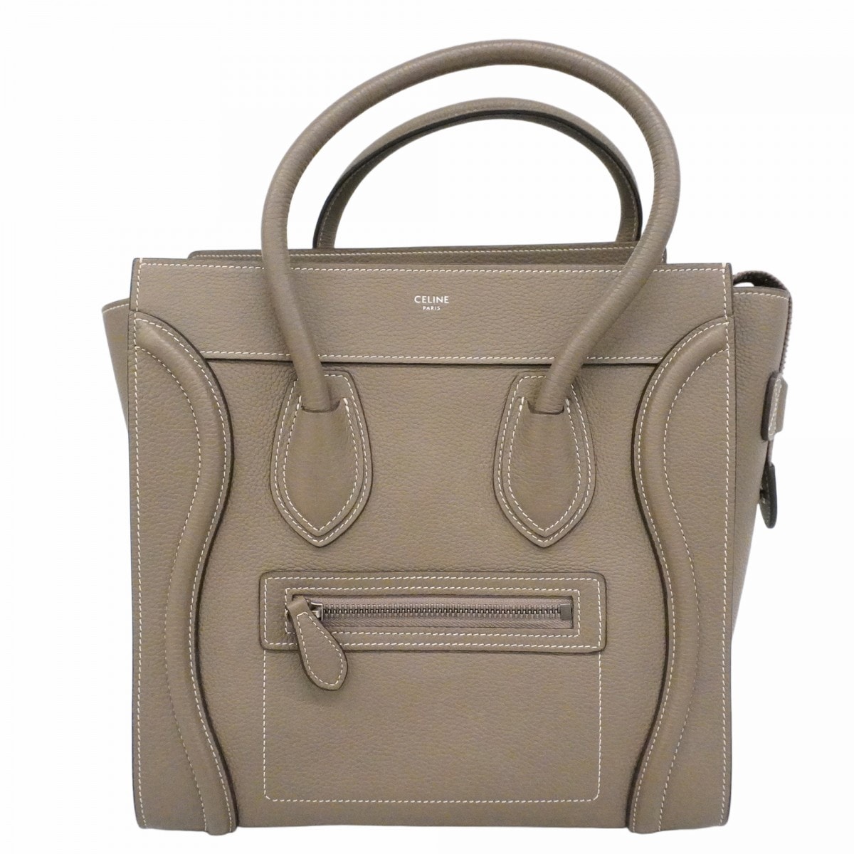 ★最終価格【6ce6132】セリーヌ ハンドバッグ ランゲージ レザー グレー シルバー金具【中古】レディース