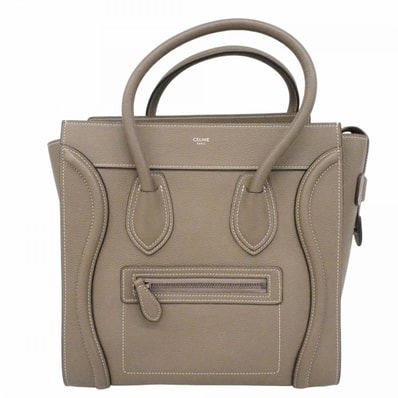 ★最終価格【6ce6132】セリーヌ ハンドバッグ ランゲージ レザー グレー シルバー金具【中古】レディース