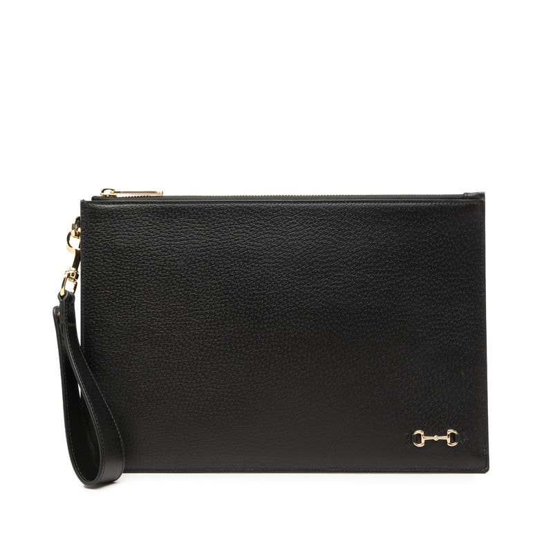 グッチ ホースビット クラッチバッグ セカンドバッグ 700524 ブラック ゴールド レザー レディース GUCCI 中古