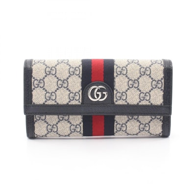 グッチ GUCCI オフィディア GGスプリーム コンチネンタルウォレット 二つ折り長財布 財布 レザー PVC レディース ホワイト系 / ネイビー系 523153 【中古】
