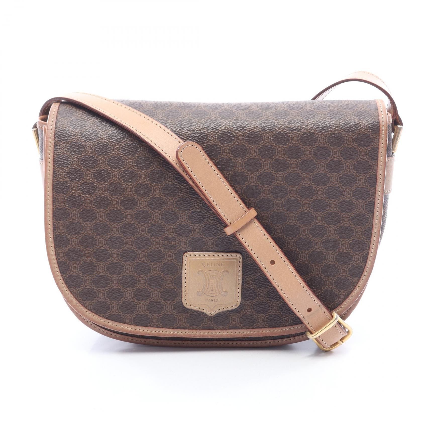 セリーヌ CELINE マカダム ショルダーバッグ バッグ PVCコーティングキャンバス レザー レディース ブラウン系 / ベージュ系 【中古】