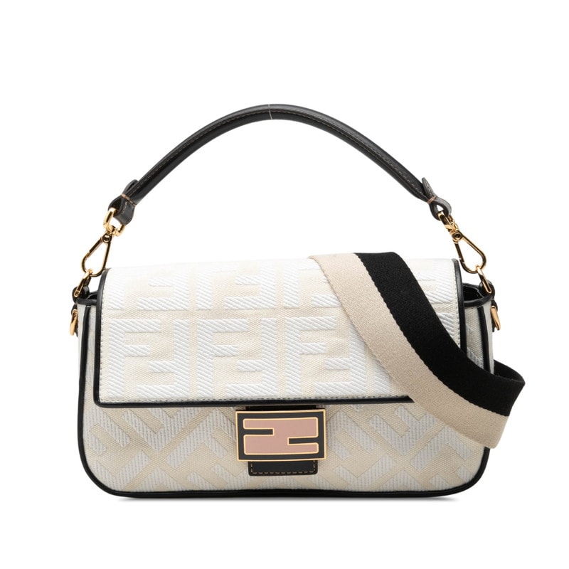 フェンディ バゲット ハンドバッグ ショルダーバッグ 2WAY 8BR600 ホワイト ブラック ピンク キャンバス レザー レディース FENDI 中古