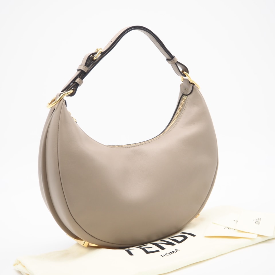 美品 FENDI フェンディ フェンディグラフィー スモール ハンドバッグ 8BR798 ハンドバッグ ベージュ カーフレザー レディース