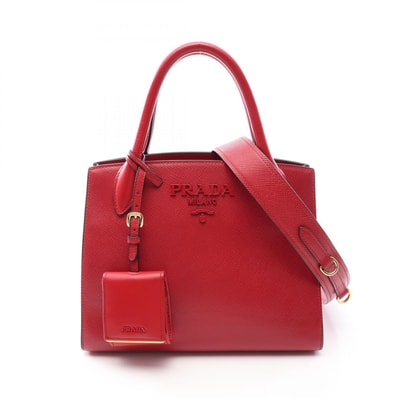 プラダ PRADA モノクローム 2WAY ハンドバッグ バッグ サフィアーノレザー レディース レッド系 【中古】