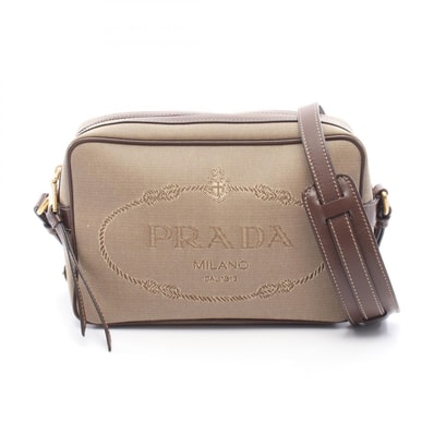 プラダ PRADA LOGO JACQUARD ショルダーバッグ バッグ キャンバス レザー レディース グレー系 / ブラウン系 1BH089 【中古】