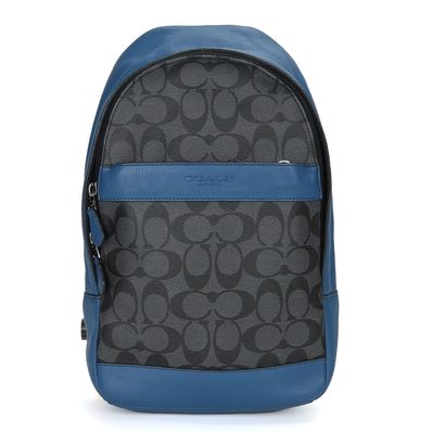 【中古】 コーチ ショルダーバッグ F72043 シグネチャー レザー PVC ブルー ブラック シルバー金具 ボディバッグ メンズ 男性 COACH
