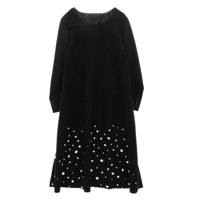 COMME des GARCONS HOMME PLUS コムデギャルソンオムプリュス ニット 19AW PD-J053 ウール 穴開きロングニット ジャケット ドッキング コート ワンピース ブラック系 S【中古】