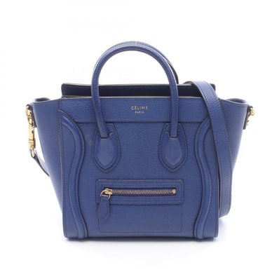 セリーヌ CELINE ラゲージ ナノショッパー 2WAY ハンドバッグ バッグ レザー レディース ブルー系 【中古】