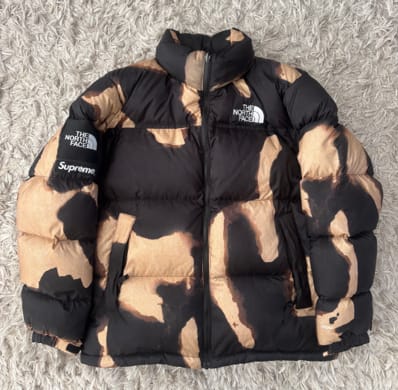 Supreme x The North Face Bleached Denim Print Nuptse Jacket "Black"