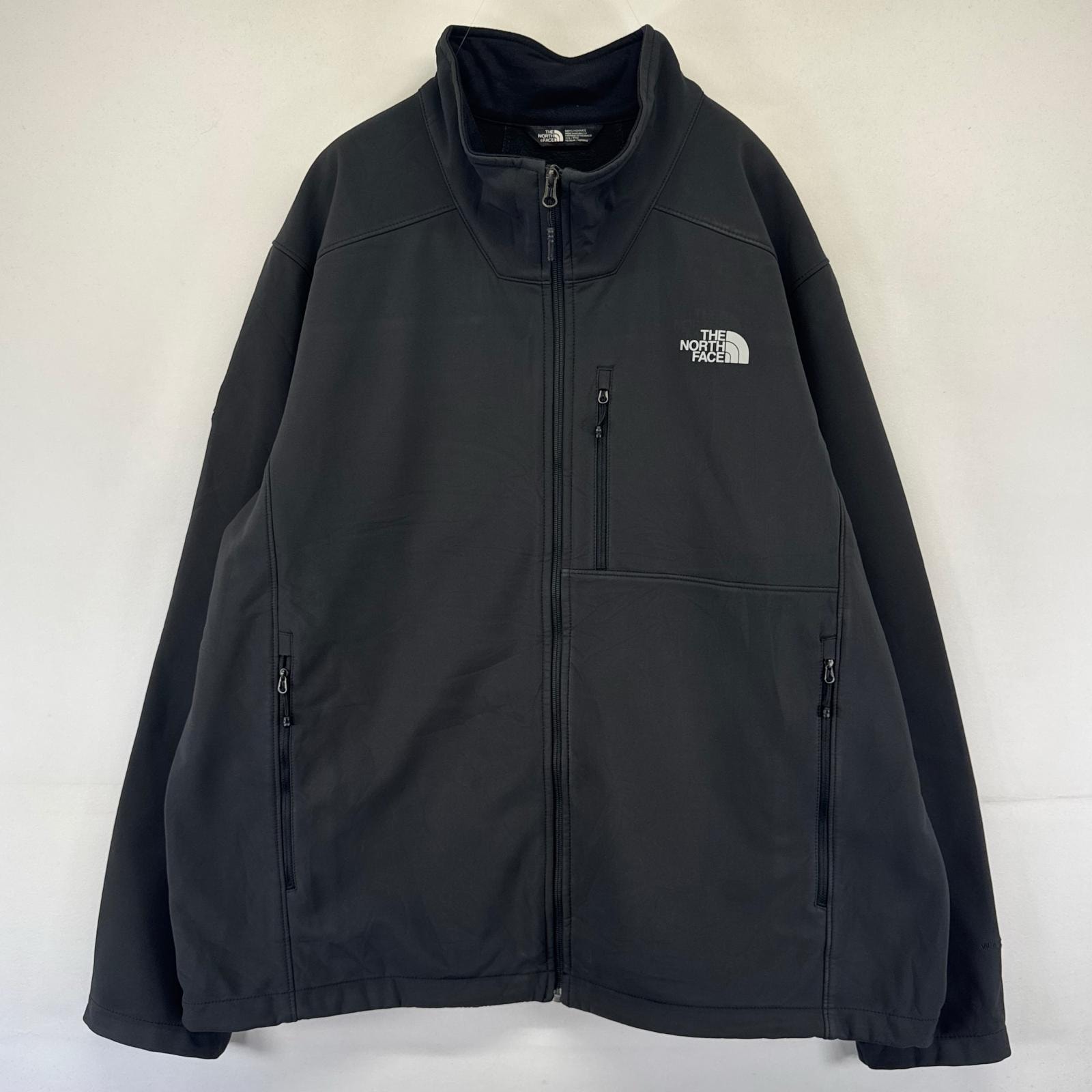 古着 ザ・ノースフェイス THE NORTH FACE ジャケット フルジップ ワンポイントロゴ 刺繍デザイン 大きいサイズ 2XL  ブラック系 メンズ