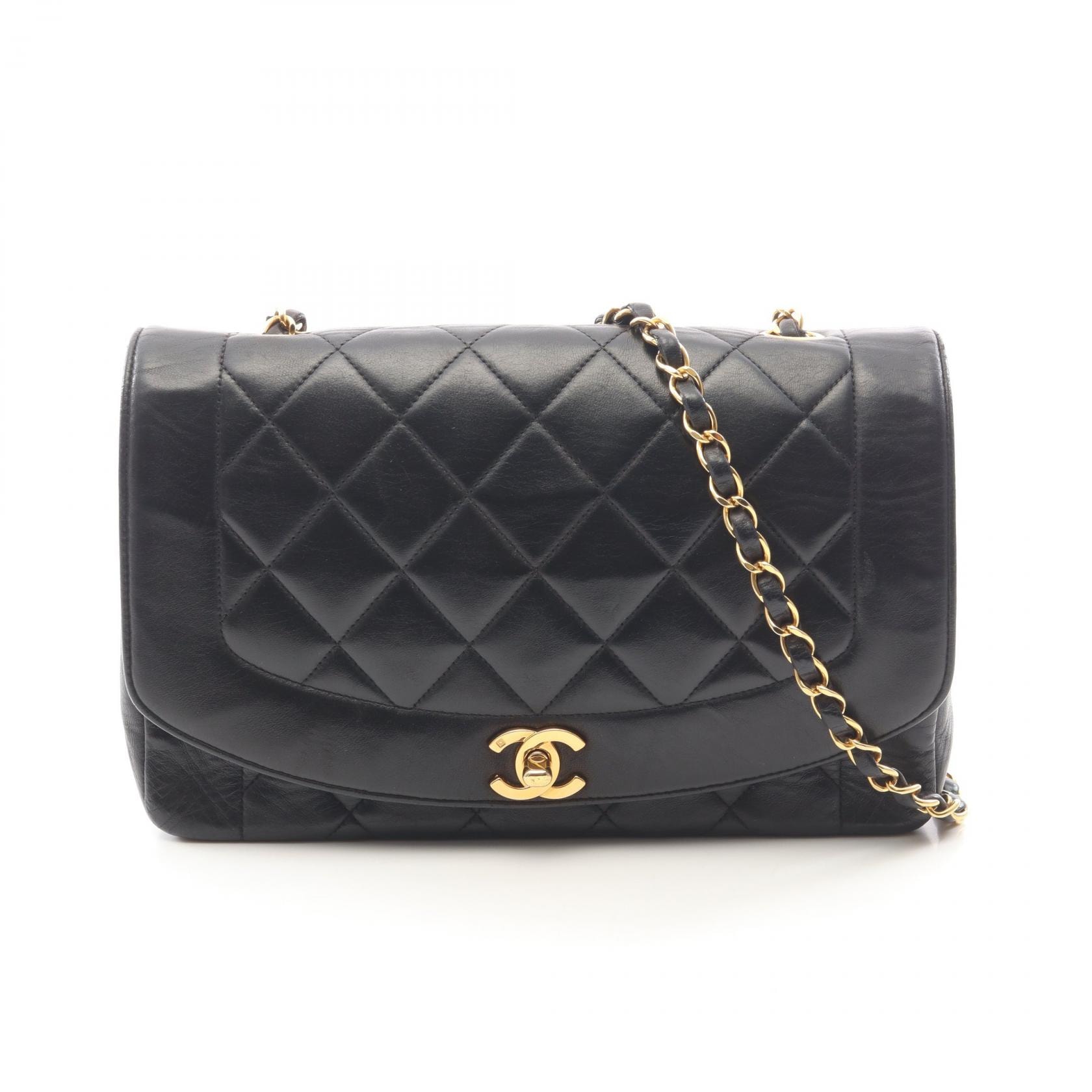 シャネル CHANEL マトラッセ ダイアナフラップ ショルダーバッグ バッグ ラムスキン(羊革) レディース ブラック系 A01165 【中古】